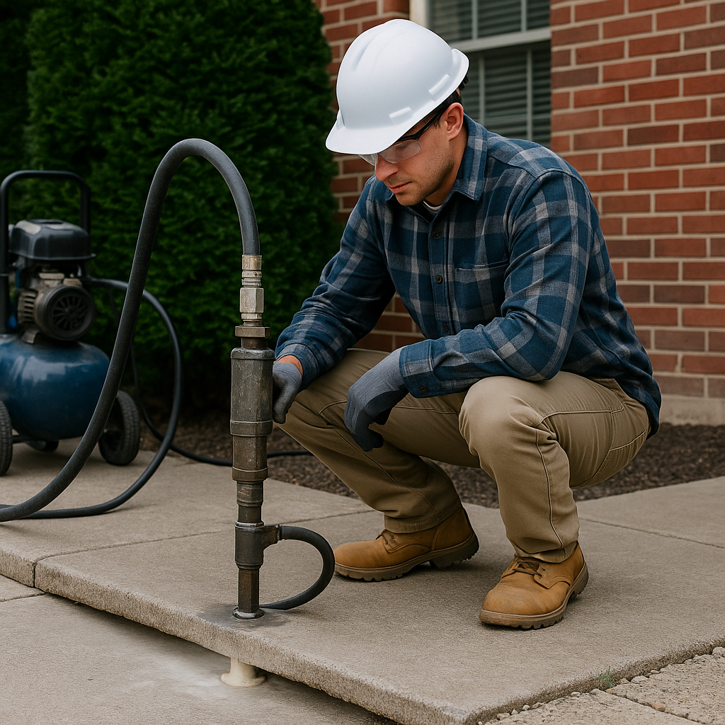 Foundation Repair Technician Working on a Commercial Property in Pearland Texas